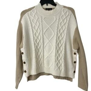 LOVE+ELLIE Cream & Tan Color Block Cropped Cable Knit Sweater XXL NWOT